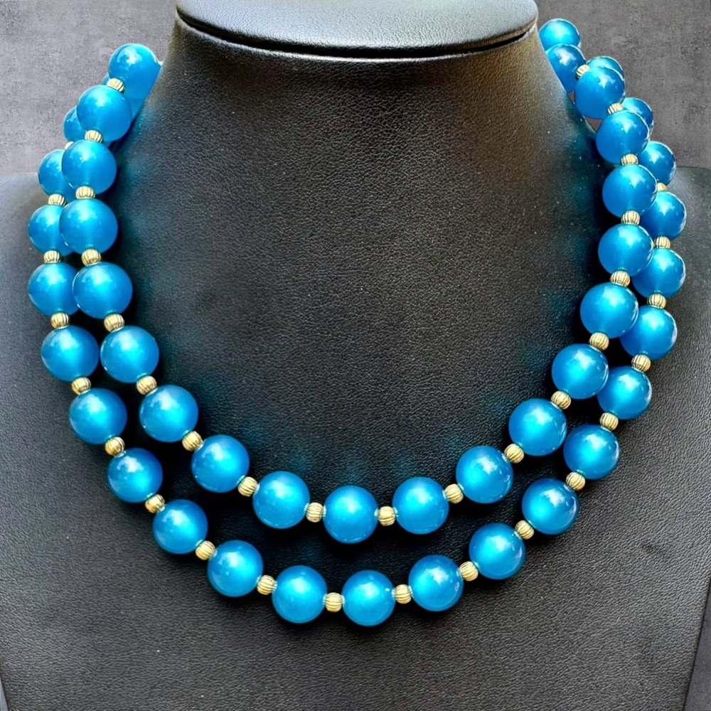 MOONGLOW Dark Blue Lucite Double-Strand Necklace, Vintage - Picture 2 of 12